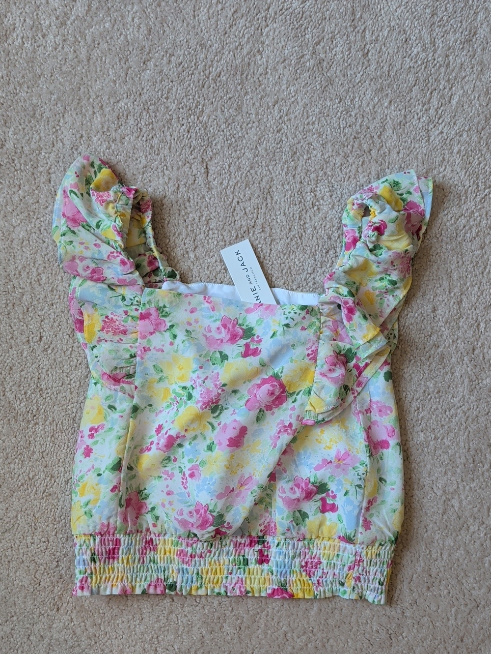 Janie and Jack White Floral Top with Pink, Yellow & Green